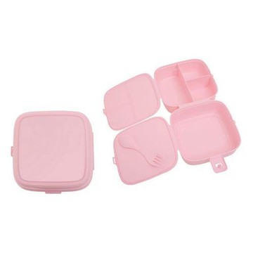 《Premier》附叉匙雙層方形便當盒(櫻粉15cm)