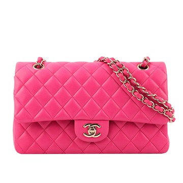 【CHANEL】菱格紋羊皮 25CM COCO包 (桃粉) CH11000487