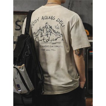 潮牌男士短袖t恤美式高街印花上衣山系寬松大碼速干抗皺涼感體恤
