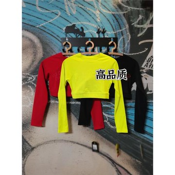 ZW春季新款2024長袖速干彈力女緊身健身長袖熒光黃黑色紅色無胸墊