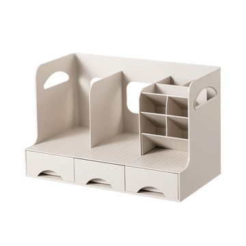 FAmILyLIFE 生活 斜插式附抽屜筆筒書架收納盒  淺灰色  1個