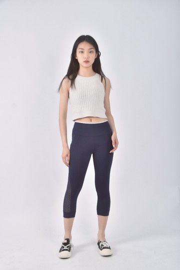 (S) adidas高腰運動質感瑜珈藍色長褲