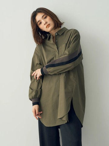 雙色羅紋拼接設計廓型襯衫(7B33L0A0100) - YECCA VECCA