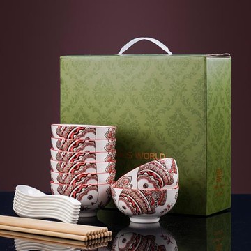 新款高級感單碗禮盒套裝中式米飯碗家用陶瓷餐具碗碟小湯碗