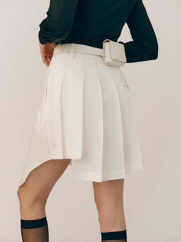 Unbalanced Pleated Golf Skirt [WHITE]