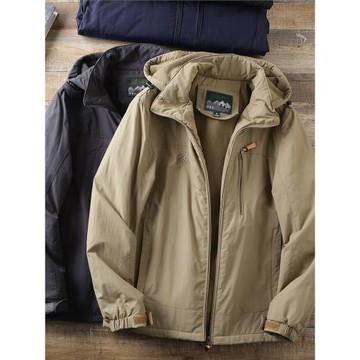 強烈推薦！戶外防風防水面料！加絨加厚沖鋒衣工裝夾克休閑外套男