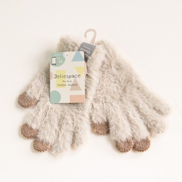 日本 AUBE - 保濕加工 毛茸茸保暖手套(兒童)-米杏 (手圍16~17cm)