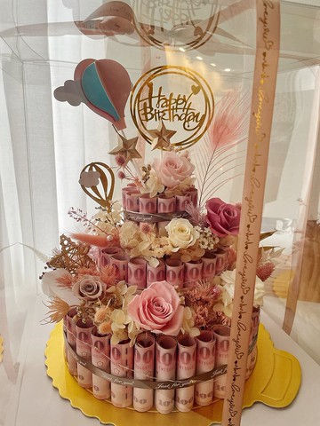 有錢花蛋糕 三層永生花禮盒  鈔票蛋糕
