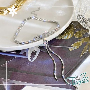 【伊飾童話】性感蝴蝶＊流蘇水鑽鎖骨短項鍊/銀