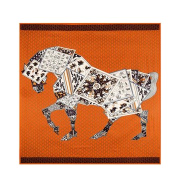 我的方巾駿馬撲克馬策馬飛揚圍巾絲巾大方巾披肩女士斜紋綢130cm