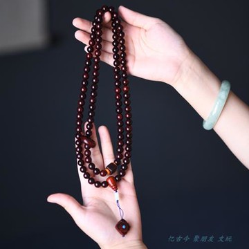 印度小葉紫檀108顆老料佛珠 男女情侶款文玩手串DIY佛手手鏈跑環