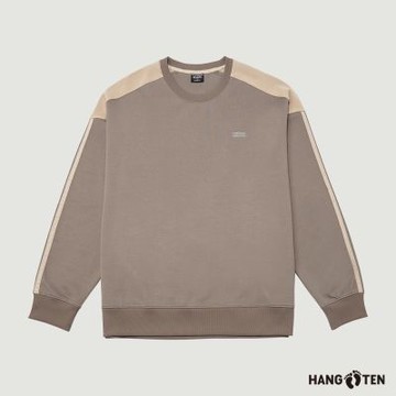 Hang Ten 男裝- 鳥眼布吸濕快乾撞色剪接大學T-昏灰