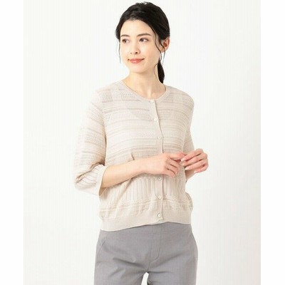 L Size Onward 大きいサイズ エルサイズオンワード 洗える レーシーパターン 半袖 カーディガン ベージュ系 T15 通販 Lineポイント最大get Lineショッピング