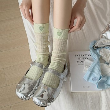 愛心襪子 中筒 ins 高顏值 小清新 春夏季 薄款 透氣 堆堆 超薄 網眼 中筒襪 純色 簡約 無骨 中筒襪