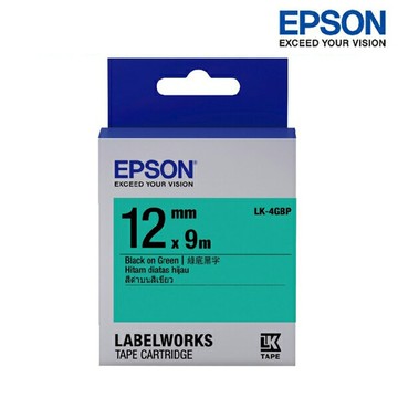 EPSON LK-4GBP 綠底黑字 標籤帶 粉彩系列 (寬度12mm) 標籤貼紙 S654405
