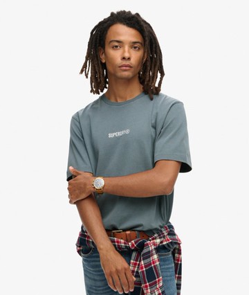 Superdry Men's Micro Logo Graphic Loose T-shirt Blue Size: M