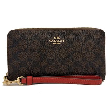 【COACH】C LOGO手掛式零錢袋長夾(深咖/紅)