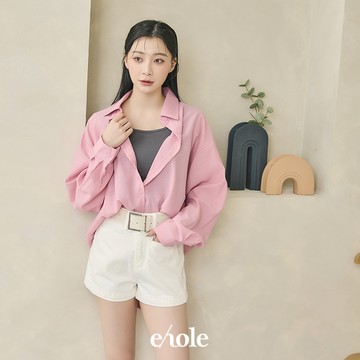 後排扣髮絲紋襯衫-粉