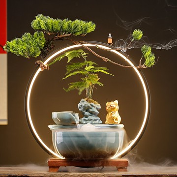 現代簡約小型招財流水擺件創意陶瓷水循環霧化家居客廳桌面裝飾品