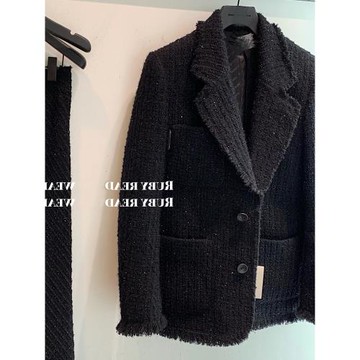 2025秋冬新款粗花呢小香風夾棉呢子韓版黑色毛呢小西裝外套女短款