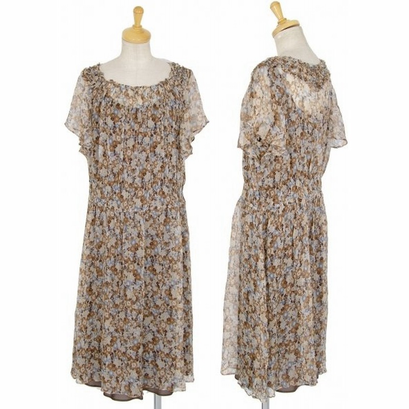 レキップヨシエイナバl Equipe Yoshie Inaba フラワープリント楊柳シースルーシルクワンピース 茶15 レディース 通販 Lineポイント最大0 5 Get Lineショッピング