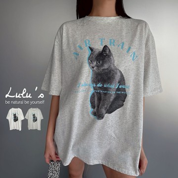LULUS/可愛灰貓咪撞色字母T恤２色【A01250071】