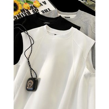 美式重磅無袖T恤男士夏季潮牌健身運動汗衫空氣棉高級感解構背心