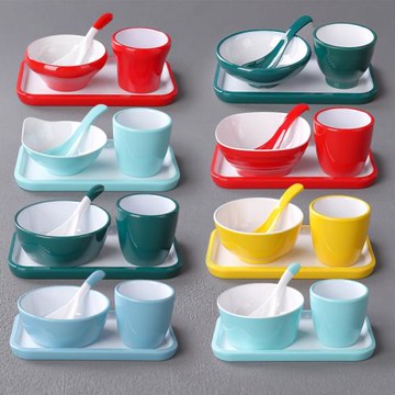 密胺樹脂火鍋擺臺餐具四件套商用烤肉餐館盤碗碟杯勺組合套裝創意