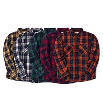 2022秋冬新款阿美咔嘰日系美式休閑重磅300g法蘭絨格子男長袖襯衫