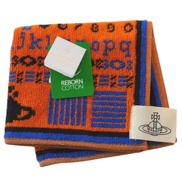 VIVIENNE WESTWOOD 繽紛英文字母數字圖騰品牌LOGO布標小方巾(鮮橘系)