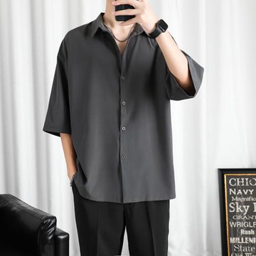 半截短袖襯衫男夏季冰絲薄款設計寬松高級感休閑垂感衣服寬松舒適