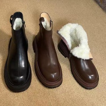 2025新款皮毛一體冬靴東北保暖大棉鞋真皮厚底防滑馬丁靴加絨短靴