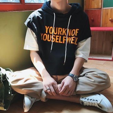 【優質男裝】短袖t恤男半截袖連帽衛衣原宿BF寬鬆ulzzang學生百搭韓版潮流潮衣