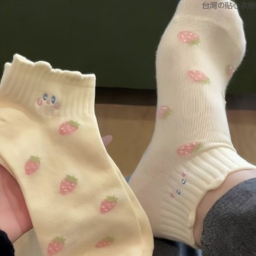 襪子 可愛襪子 夏季襪子 淺口襪子 粉色襪子 薄款襪子 卡通襪子 短筒襪 草莓 條紋襪子 甜美襪子 立體耳朵襪子 襪子女