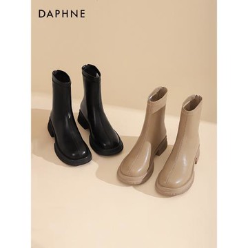 達芙妮黑色厚底切爾西短靴女款2025春秋新款法式氣質顯瘦短筒靴子