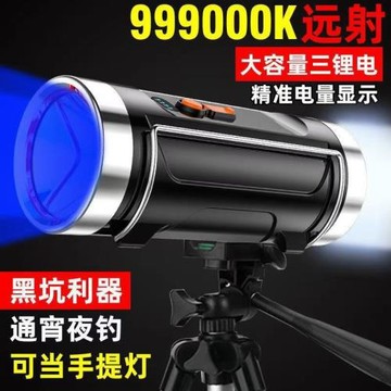拉手電筒強光夜釣燈大功率藍光鋰電釣魚燈夜光釣亮三充電魚燈餌