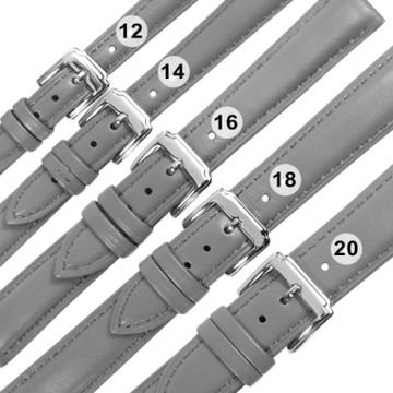 Watchband /各品牌通用 經典色系 真皮錶帶 不鏽鋼扣頭-灰色