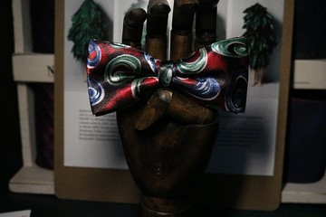 油画风玫瑰真丝领结双层手工窄版印花蝴蝶结