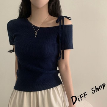 韓版露肩短袖針織上衣【T645】