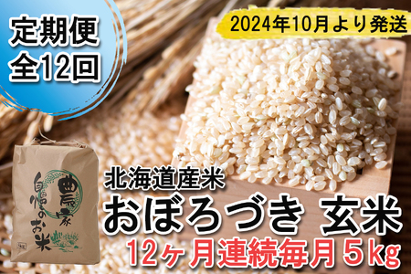 ＜ 予約 定期便 全12回 ＞ 北海道産 希少米 おぼろづき 玄米 5kg ＜2024年10月より配送＞