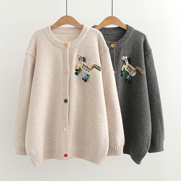 ＊ORead＊日系學院風卡通貼布繡毛衣外套(2色F碼)