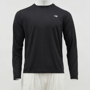 New Balance 男款 黑色 快乾 運動 休閒 薄長T 圓領 美規 上衣 長袖 MT41256BK