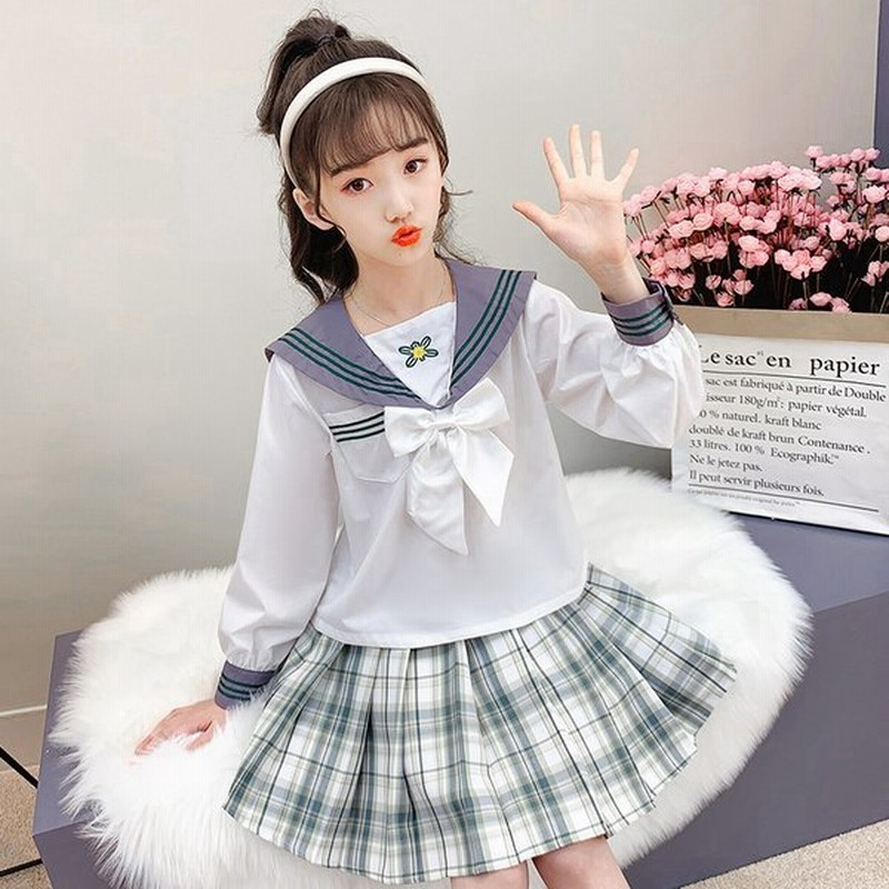 送料無料 スーツ 韓国 シャツ 女の子 フォーマル かわいい 子供制服 キッズ 子供 子供服 ズボン チェック柄 学生制服 3点セット ジャケット