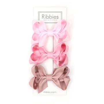 英國 Ribbies - 雙層中蝴蝶結3入組(粉紅系列)