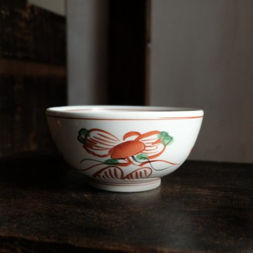 迷人赤繪◆大型花卉紋樣 有田燒 花卉紋赤繪研磨缽 古董・vintage 工藝品 昭和時期