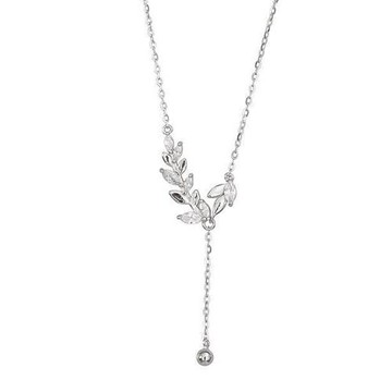 RJ New York 麥穗葉片微笑弧形流蘇水鑽鎖骨項鍊(2色可選