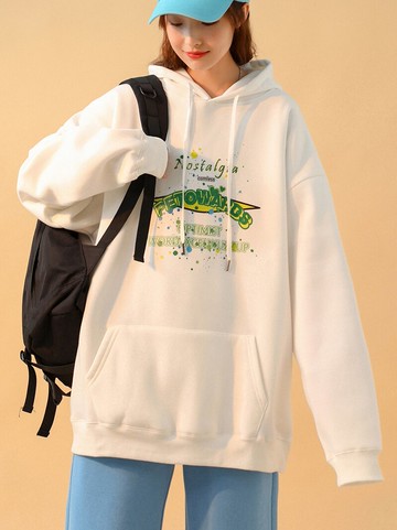 寬松連帽衛衣bf超火新款春秋大碼加厚外套設計感小眾字母上衣