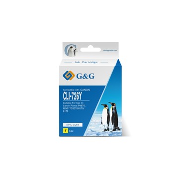 G&G for CANON 黃色 CLI-726Y/ CLI726Y 相容墨水匣/ 適用 MG5270/MG5370/MG6170/MG6270/MX886/MX897/iP4870