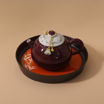 無落景德鎮釉下彩手工手繪梅花茶壺深紫色小品壺茶人一人飲單瓷壺