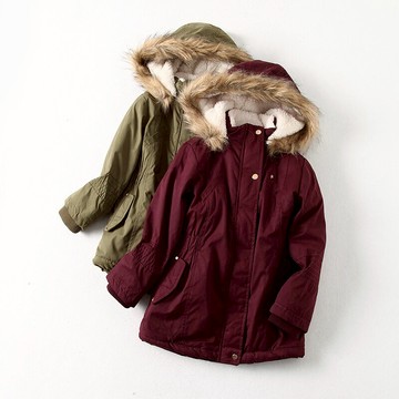 1031-07 保暖厚實羊羔毛內里 女童毛領連帽棉衣外套1入